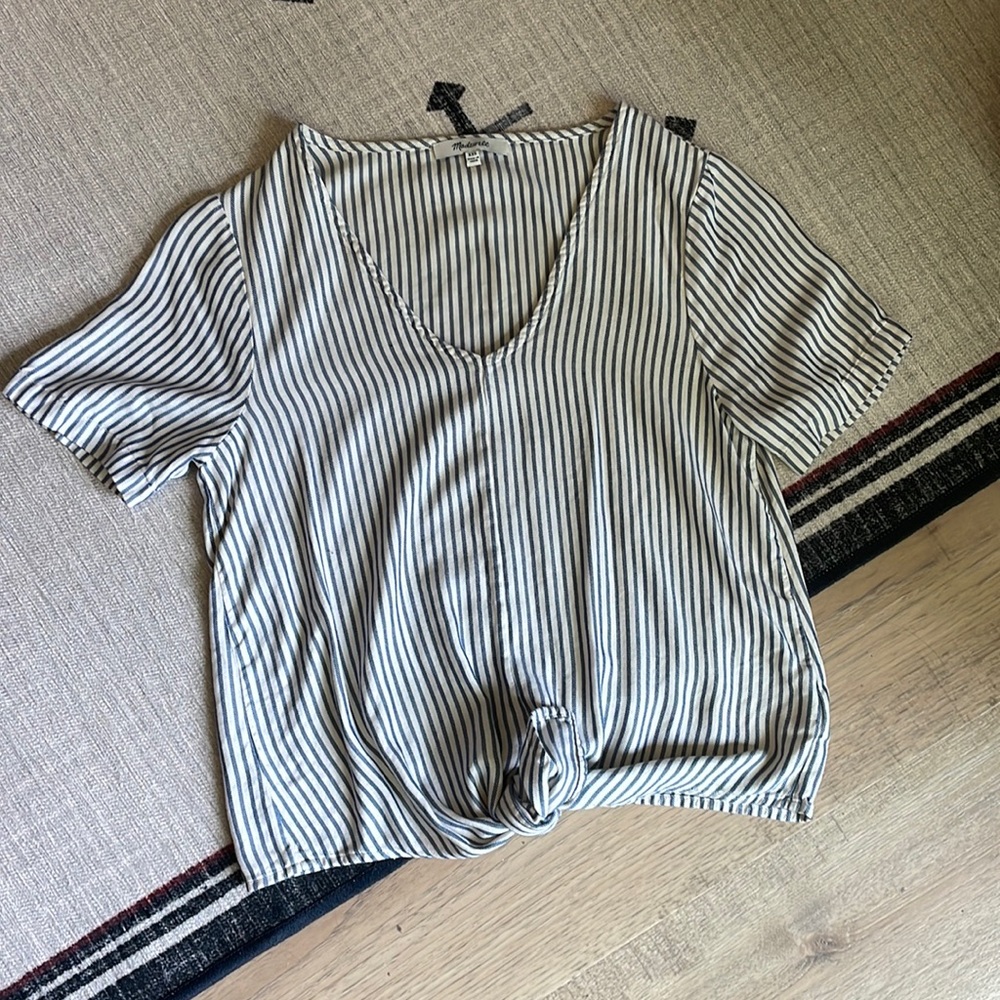 Madewell Striped Tie Front Top